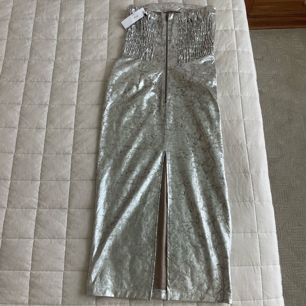 YFB Leather Silver Strapless Gown - Picture 7 of 8